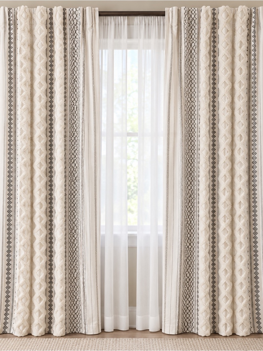 INK+IVY Neutral Patterned Window Curtains - Cream
